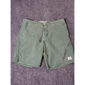 Katin Board Shorts Mens 34 Green Stripe Swim Trunks Drawstring Pockets Stretch